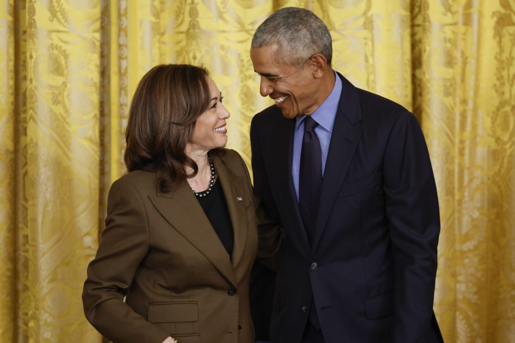 Vice President Kamala Harris and Former President Barack Obama attending an event to celebrate the 2010 passage of the Affordable Care Act at the White House