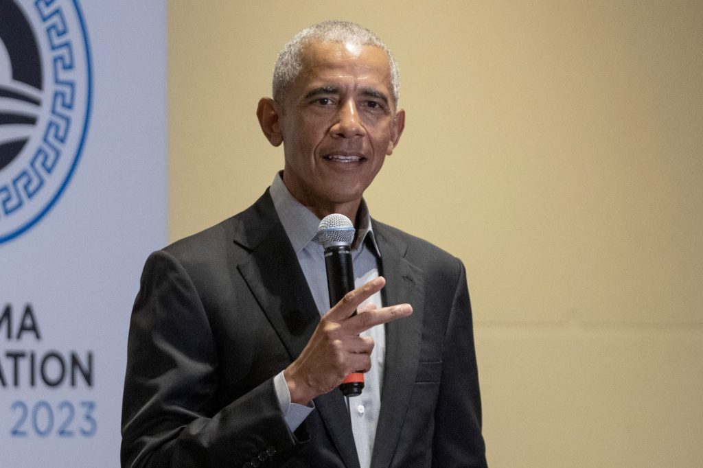 Former President Barack Obama speaking at an event in Athens, Greece, June 21, 2023