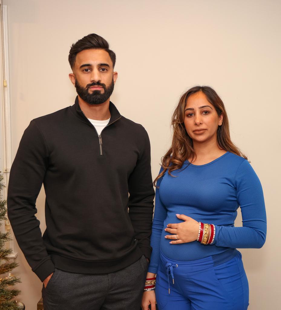 Bobby Chawla and his sister Gege Chawla posing for a picture in front of their claimed new house at 31 Friendly Ln in Jericho, NY on December 06, 2023