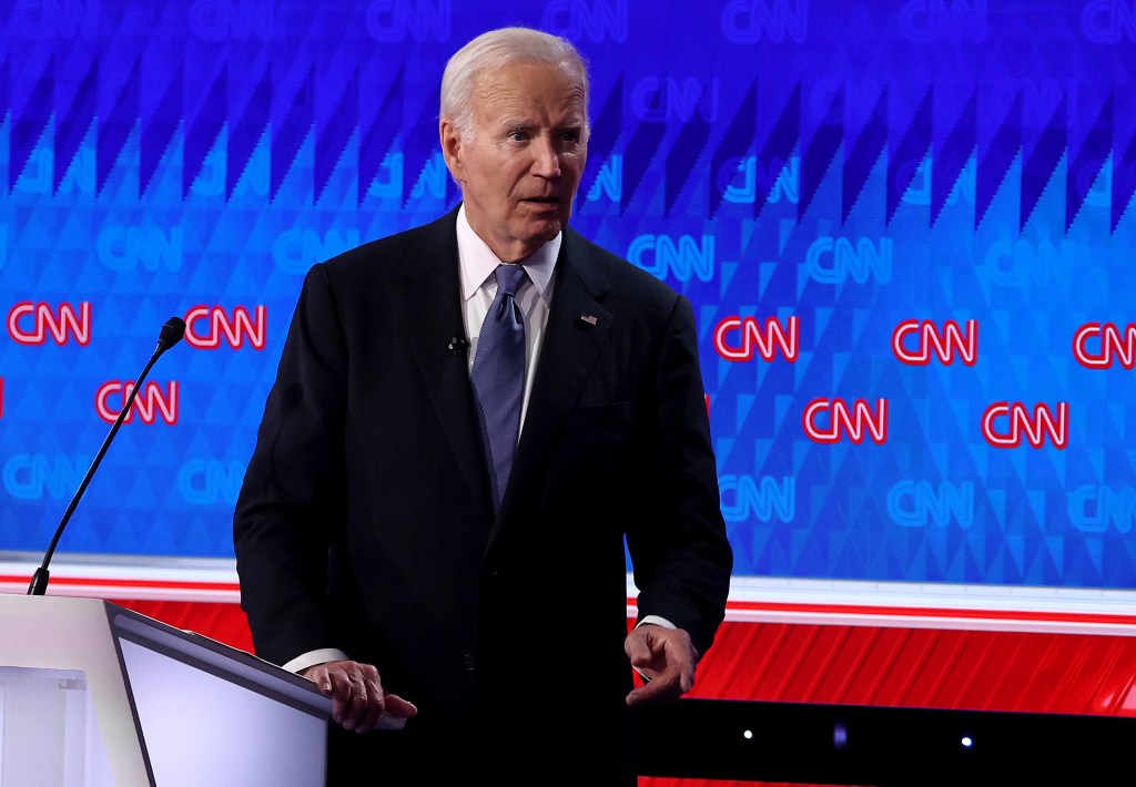 President Joe Biden walks off stage during the CNN Presidential Debate at the CNN Studios on June 27, 2024 in Atlanta, Georgia. 