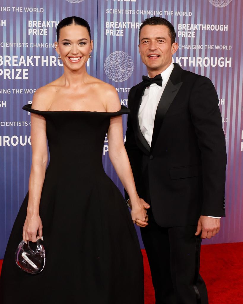 Katy Perry and Orlando Bloom holding hands at the 2024 Breakthrough Prize Ceremony in Los Angeles, California