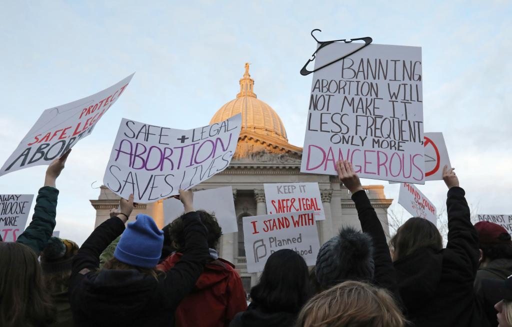 Demonstrators protesting outside the Wisconsin Capitol against a 175-year-old law regarding abortion, May 3, 2022