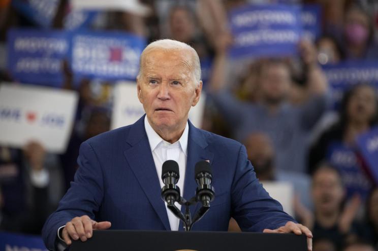 President Joe Biden addresses supporters at a campaign event at Renaissance High School on July 12, 2024 in Detroit, Michigan