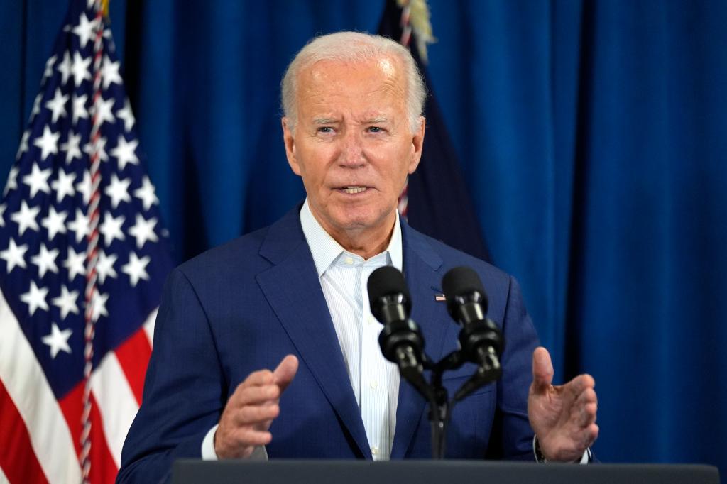 President Joe Biden speaks, Saturday, July 13, 2024, in Rehoboth Beach