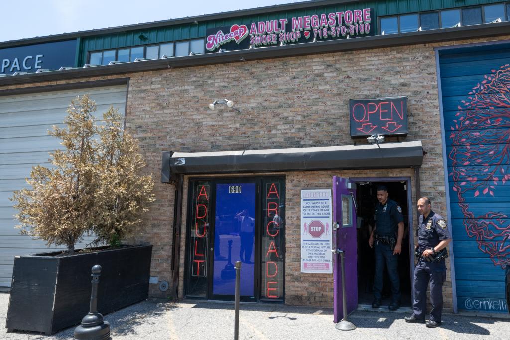 NYPD at Nitecap Adult Megastore after it was raided for selling illegal marijuana