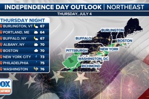 The forecast for the East Coast for Thursday, July 4th.