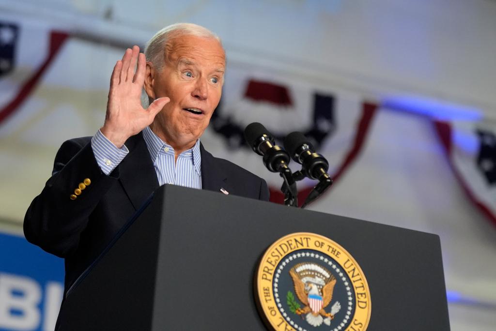 President Joe Biden speaks at a campaign rally at Sherman Middle School in Madison.