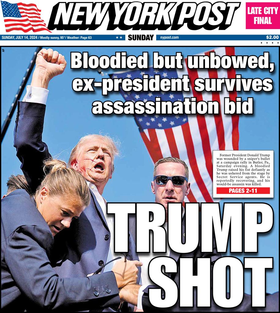 New York Post Front Cover July 14, 2024: "Trump Shot"