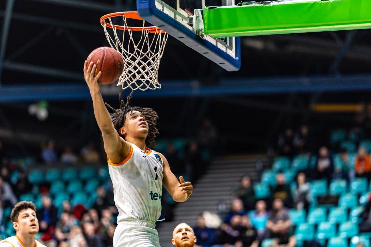 A basketball match in the Eurocup is taking place between WKS Slask Wroclaw and ratiopharm Ulm in Wroclaw, Poland, on January 7, 2024.