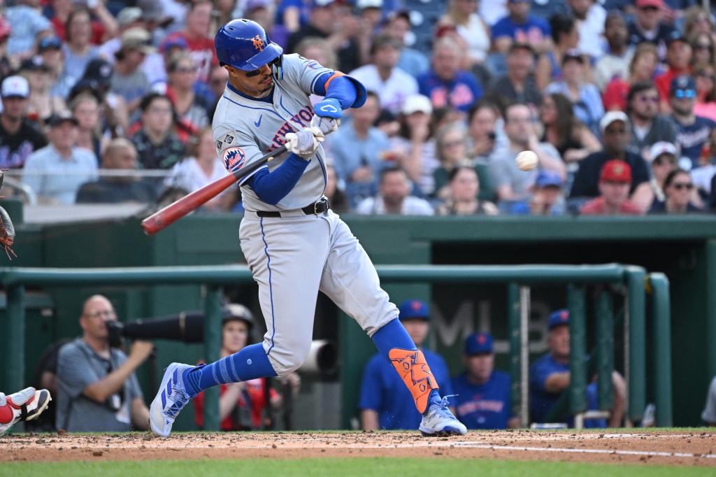 Mark Vientos belts a two-run homer in the third inning of the Mets' 7-5 loss to the Nationals.