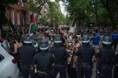 Pro-Palestine demonstrators march from Washington Square Park to Chelsea during the "Flood July 4th For Palestine" Rally in New York City.