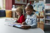 Children at modern school facility