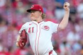 Cincinnati Reds pitcher Andrew Abbott throws during the third inning of a baseball game against the Colorado Rockies, Monday, July 8, 2024, in Cincinnati.