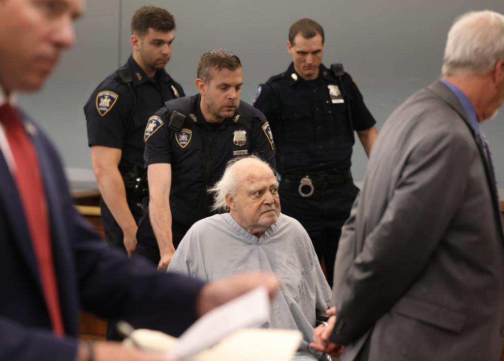 Defendant Steven Schwally, aged 64, arraigned in court, facing driving while intoxicated charges and being arrested by police