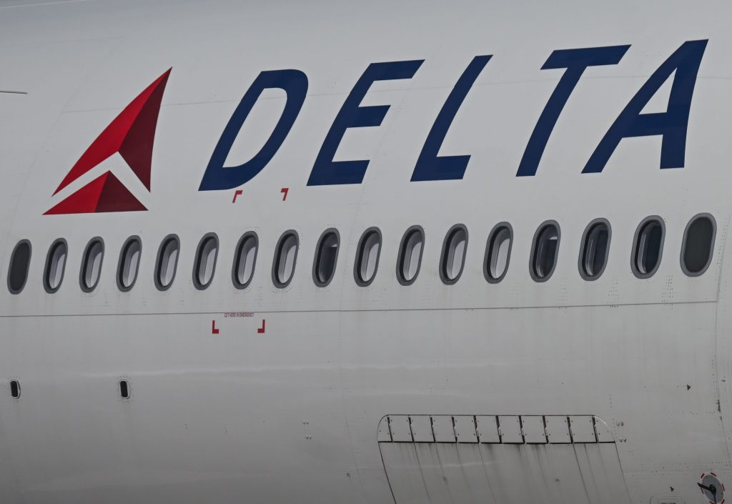 Delta Air Lines logo on a plane at Paris Charles de Gaulle Airport in Roissy-en-France, France on August 14, 2023
