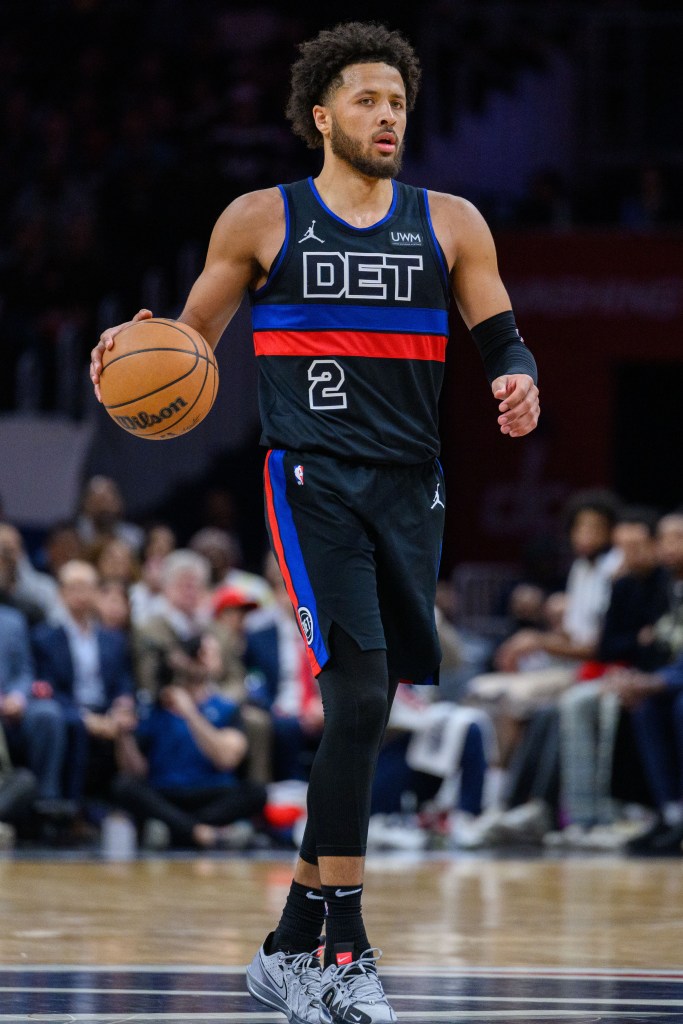 Detroit Pistons guard Cade Cunningham (2) brings the ball up court against the Washington Wizards during the third quarter at Capital One Arena on March 29, 2024. 