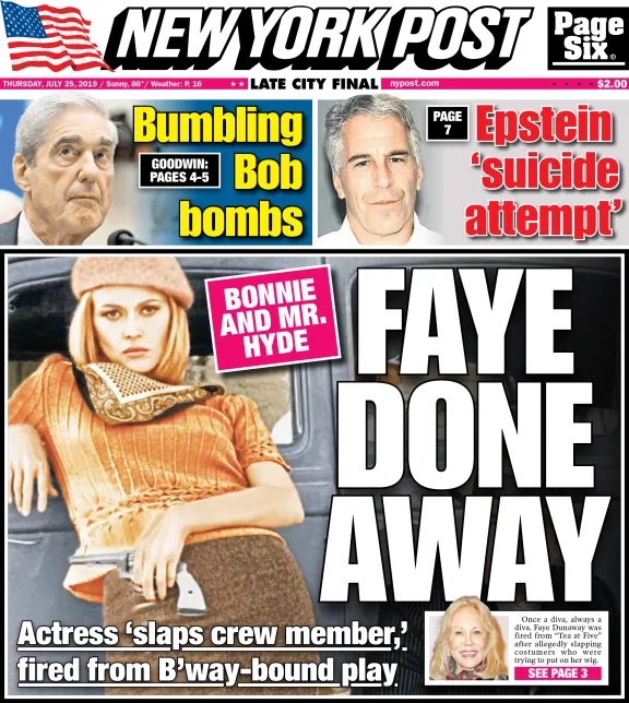 The July 25, 2019 front page of the New York Post