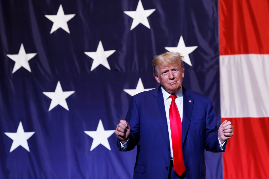 Former U.S. President Donald Trump delivering remarks at the Georgia state GOP convention