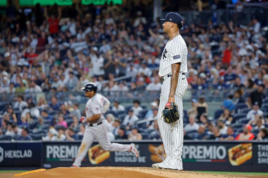 Luis Gil allowed Rafael Devers to homer Sunday in the seventh inning.