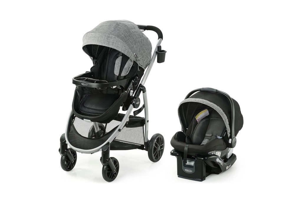 A baby stroller with a seat