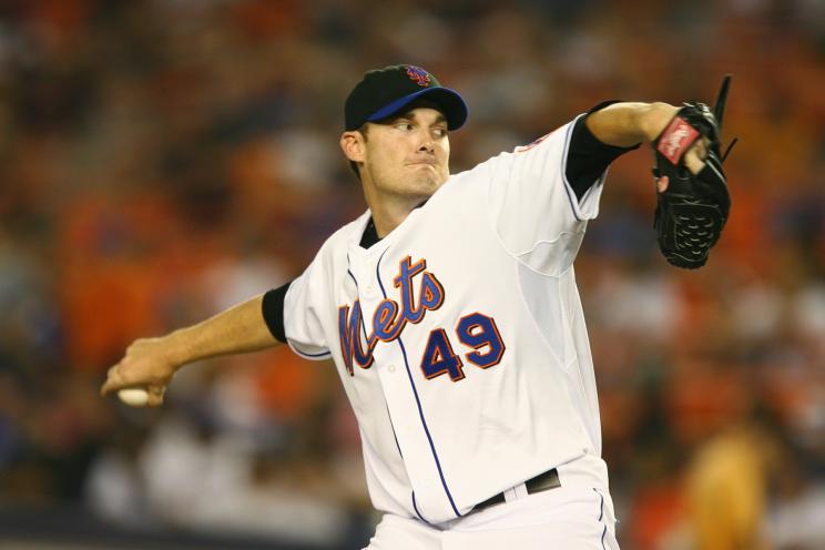 Pitcher Philip Humber #49 of the New York Mets throws a pitch against the Washington Nationals during their MLB game at Shea Stadium on September 26, 2007 in Flushing, New York. The Nationals defeated the Mets 12-10.