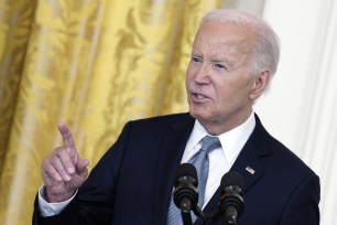 President Joe Biden delivers remarks during a Medal of Honor Ceremony in the East Room at the White House in Washington, DC, USA, 03 July 2024.