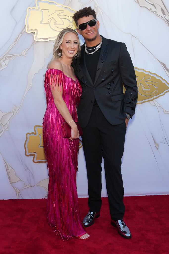 Chiefs quarterback Patrick Mahomes and wife Brittany pose for a photo on the red carpet at the Nelson Art Gallery in Kansas City before the Chiefs Super Bowl ring ceremony on June 13, 2024. 