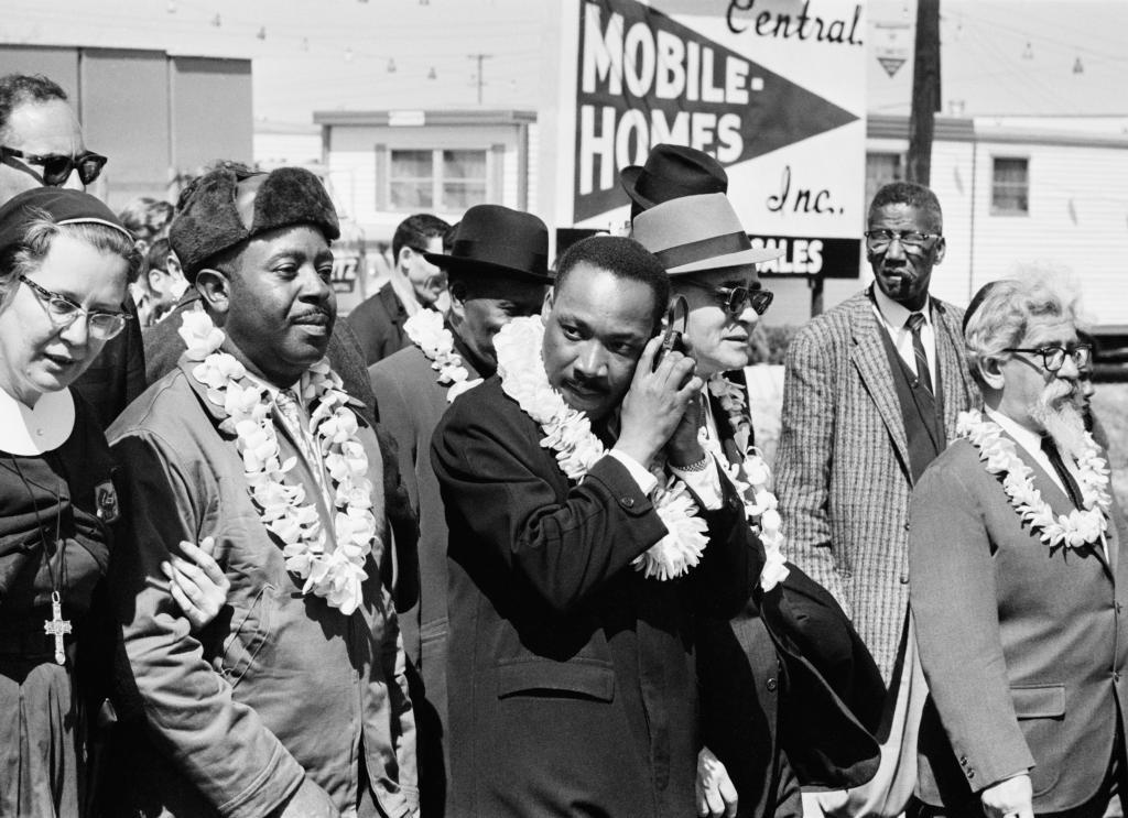 Rabbi Abraham Joshua Heschel (far right) was with King during the march from Selma to Montgomery, Alabama in 1965.