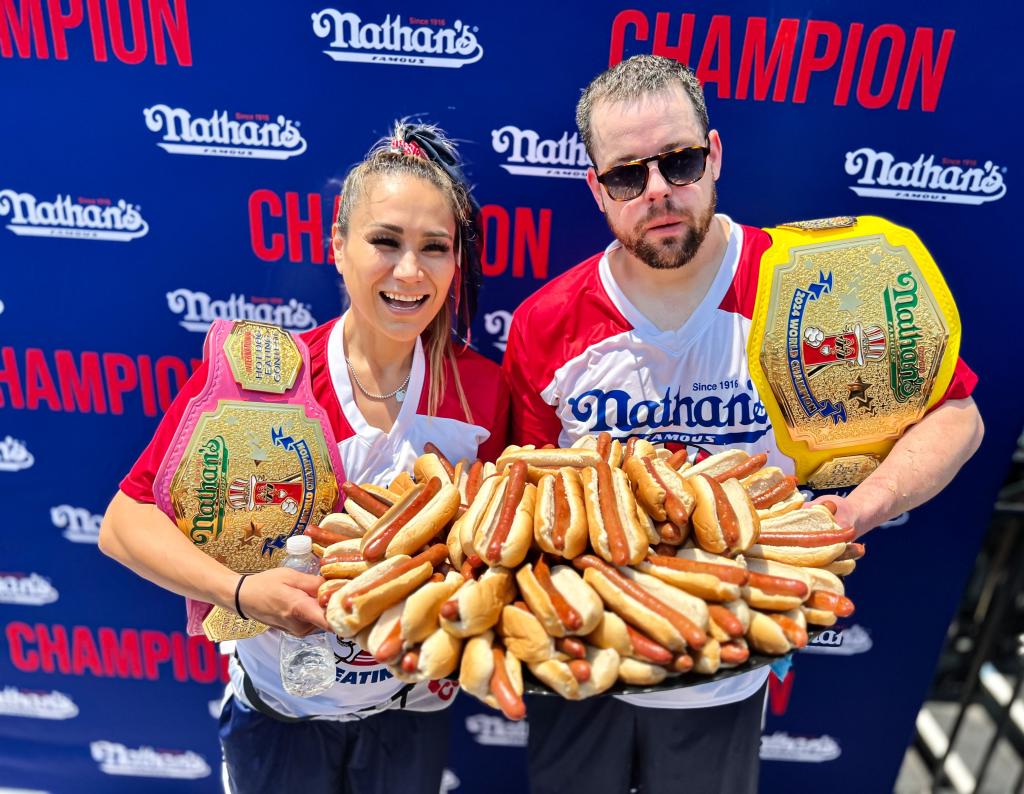 Miki Sudo and Patrick Bertoletti are the winners of the 2024 Nathan's Hot Dog Eating Contest with 58 and 51 respectively.