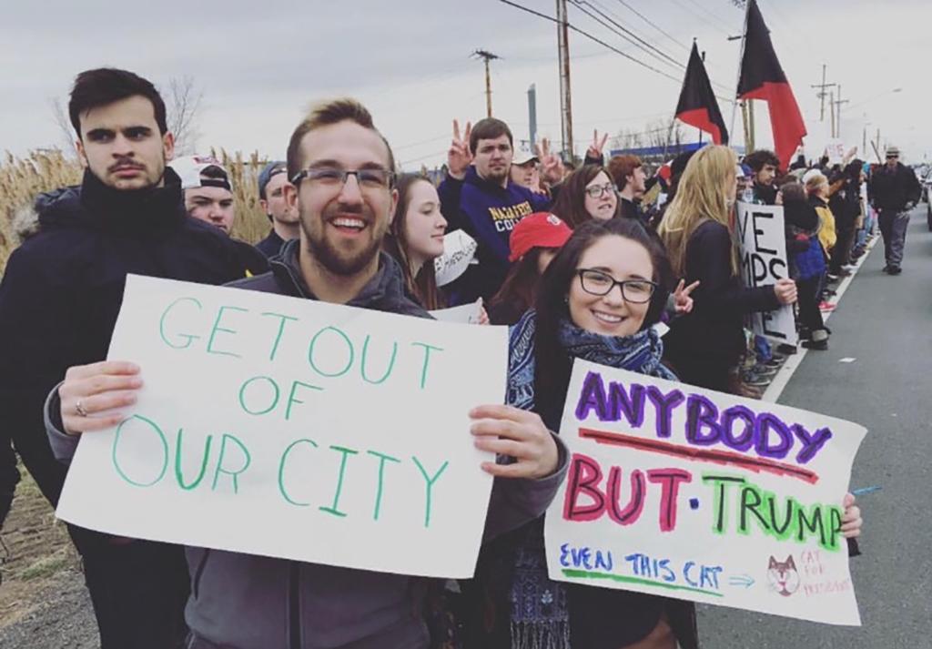 Sarah Sarkin at an anti-Trump protest in 2016