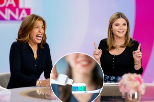 Hoda Kotb and Jenna Bush Hager brushing their teeth in collage form