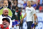 Gregg Berhalter walks on the field; insets: Pellegrino Matarazzo, Thierry Henry, Jurgen Klopp