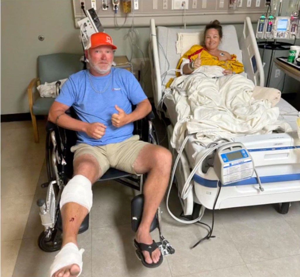 Tabatha Sullivent and her husband Cary were among the four people attacked when the lone shark started stalking swimmers in the shallow waters of South Padre Island, Texas in the Gulf of Mexico last week.