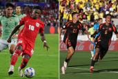 A collage of men, including Danny Romero, playing football in a Panama versus Colombia match