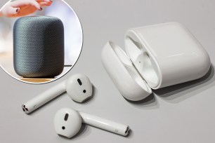 Apple AirPods wireless headphones in a white box, dated 7 September 2016