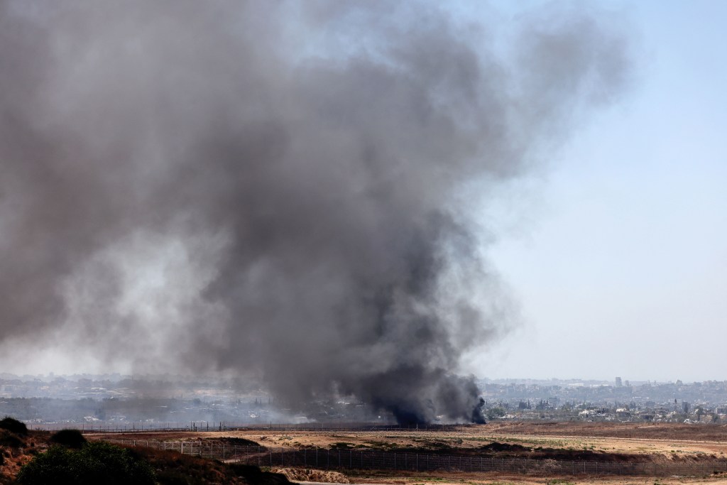 Smoke rises during Tuesday's bombardments in southern Gaza.