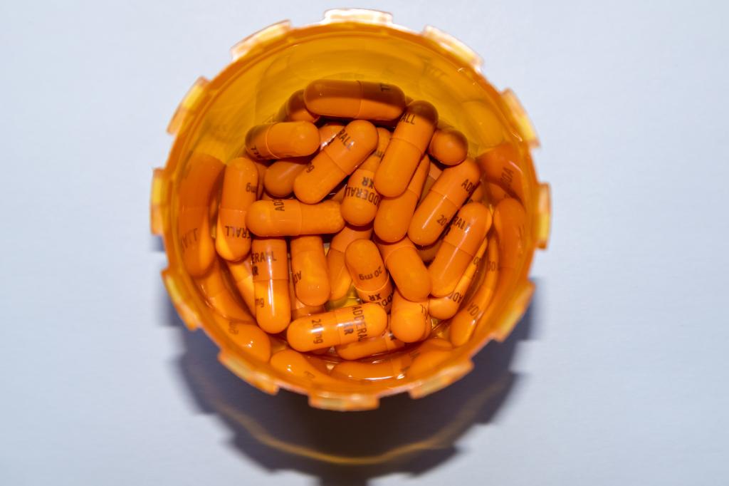 A prescription pill bottle with 20 mg capsules of Adderall XR marketed by Takeda Pharmaceutical Company
