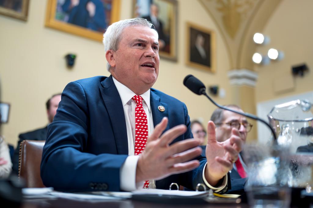 Rep. James Comer, R-Ky., chairman of the House Oversight and Accountability Committee, argues a point as the House Rules Committee prepares to advance a contempt of Congress resolution against Attorney General Merrick Garland for not complying with a subpoena, at the Capitol in Washington, Tuesday, June 11, 2024