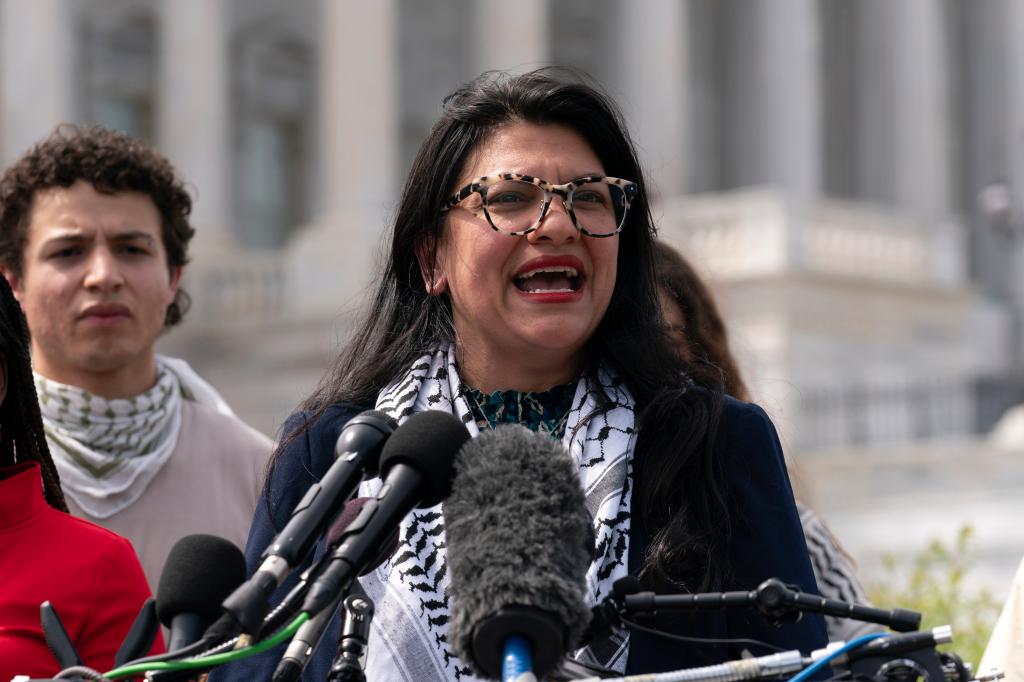 Representative Rashida Tlaib giving a speech