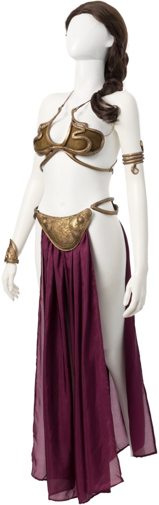 A mannequin with brown hair models a Princess Leia bikini costume.