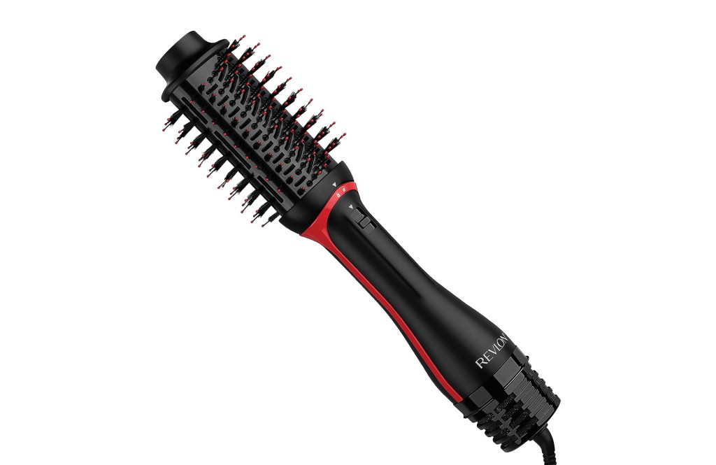 A black and red hair brush