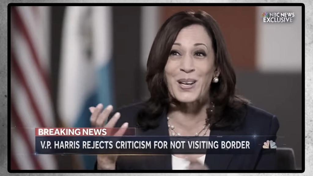 VP Kamala Harris gestures during an interview with NBC News. 