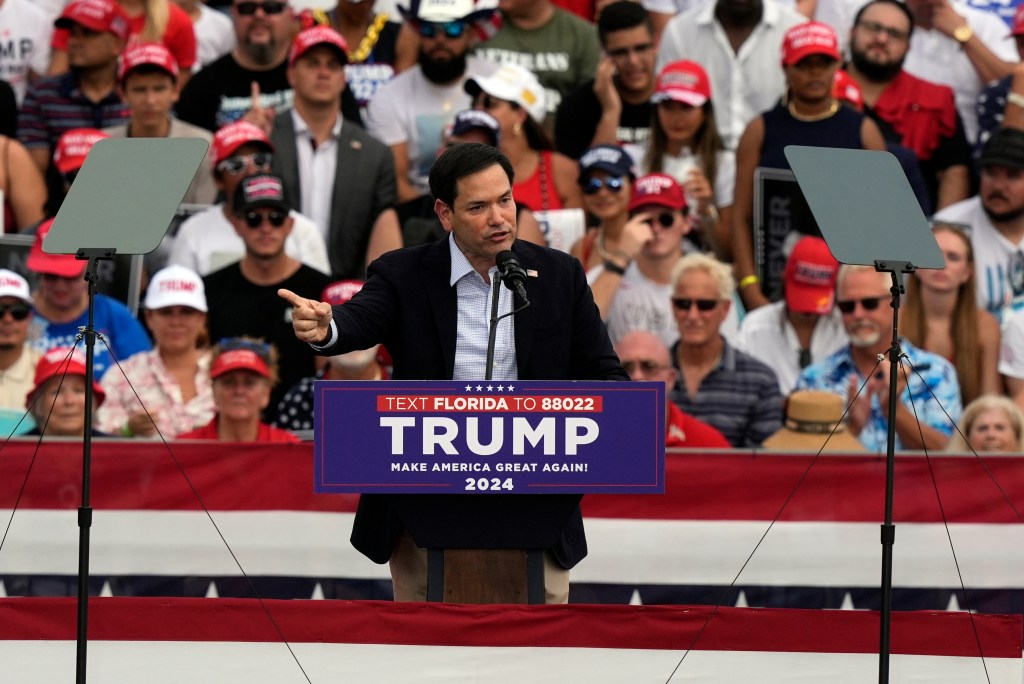 Florida Senator Marco Rubio speaks at the Trump campaign rally in Miami on July 9, 2024.