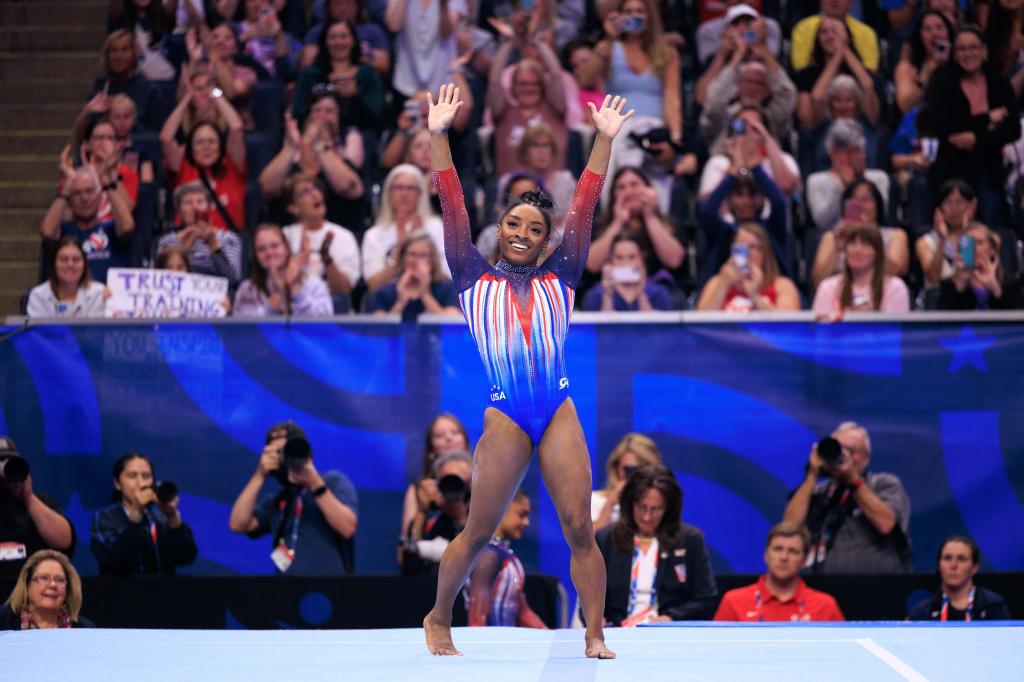 Simone Biles during the US Olympics Gymnastics Trials in June 2024. 