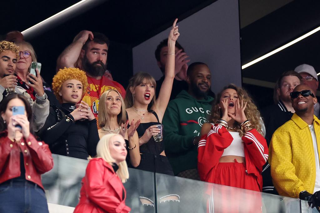 The star-studded group inside Travis Kelce's 2024 Super Bowl suite.