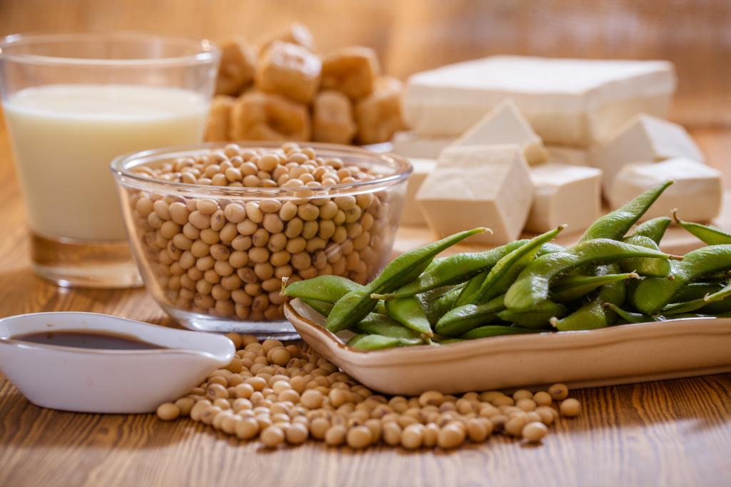 Roasted edamame, soy nuts, soy milk, tofu, tempeh and soy-based nuggets are rich with isoflavones.