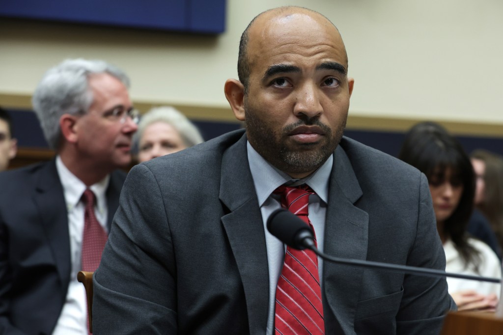 Suspended FBI agent Marcus Allen testifies during a hearing before the Select Subcommittee on the Weaponization of the Federal Government of the House Judiciary Committee at Rayburn House Office Building on May 18, 2023 on Capitol Hill in Washington, DC.