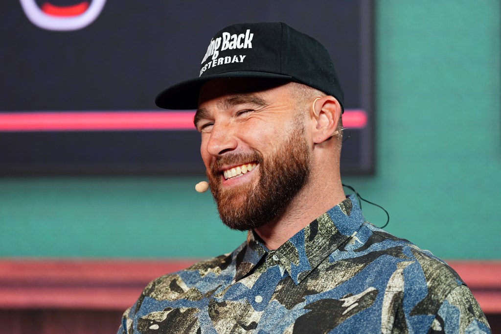 Travis Kelce performs onstage during 2024 Big Slick Celebrity Weekend on June 01, 2024 in Kansas City, Missouri. 