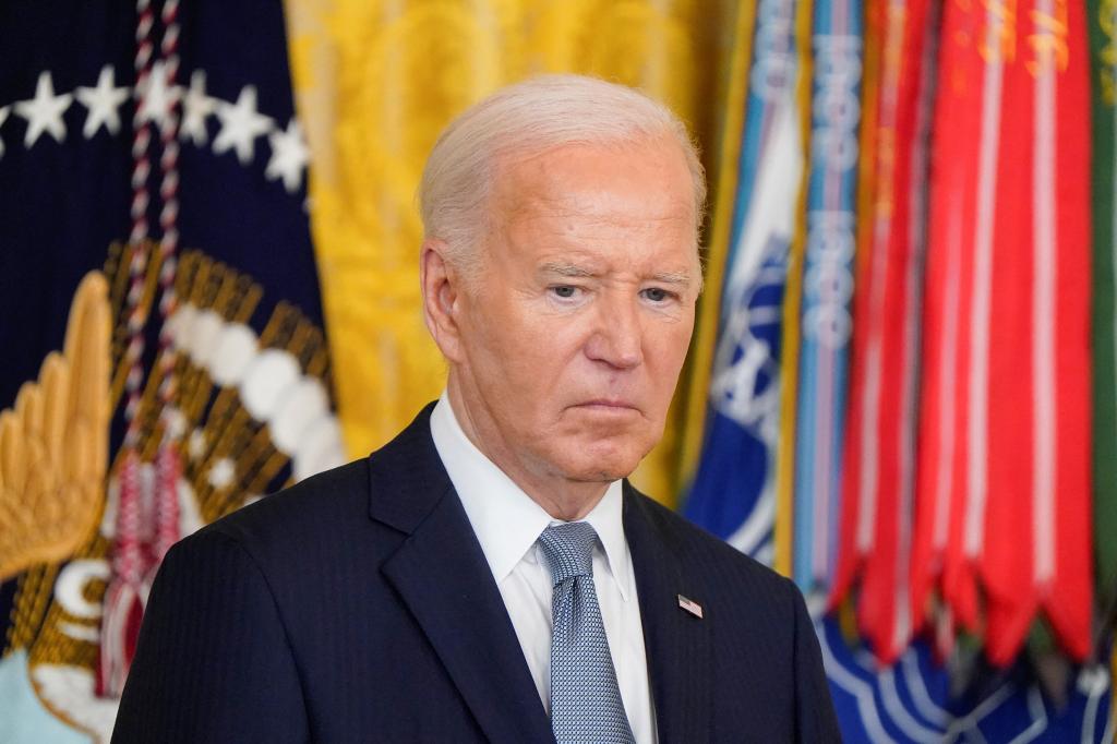President Joe Biden attends a ceremony, to present the Medal of Honor posthumously to descendants of Union soldiers Pvt. Philip Shadrach and Pvt. George Wilson, members of the 2nd Ohio Volunteer Infantry Regiment in the Civil War, at the White House in Washington, U.S., July 3, 2024.
