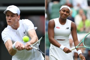 Cori Gauff and Jannik Sinner during a tennis match at Wimbledon